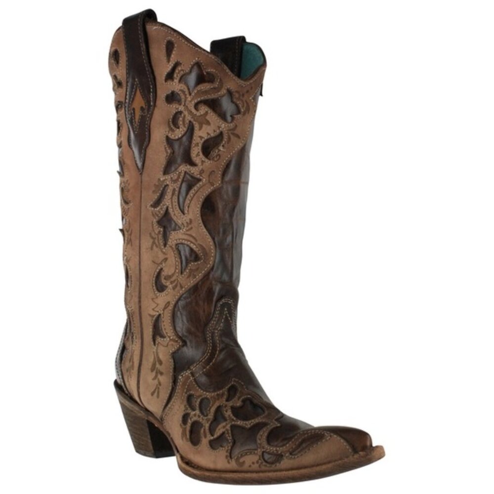 SOLD. Corral Hand Tooled Black and Tan Western Cowgirl Boots Size 9 Registered!